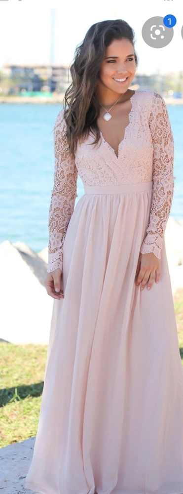Blush Crochet Maxi Dress w/Open Back/Long Sleeves